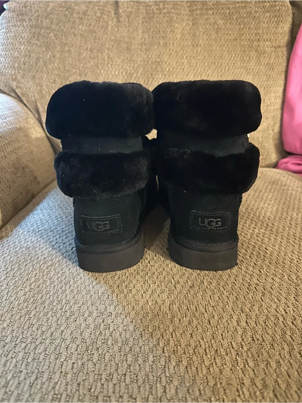 UGG Black Suede Fur Cuff Short Booties